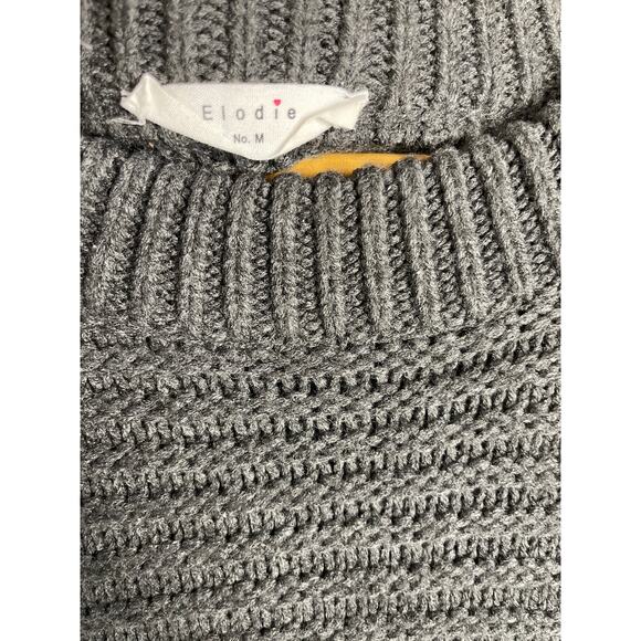 Elodie Gray Pullover Chunky Knit‎ Crewneck Sweater Pom Pom Sleeves Size Medium - Picture 6 of 10